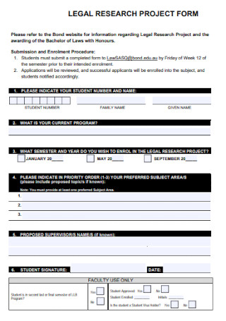 Legal Research Project Form