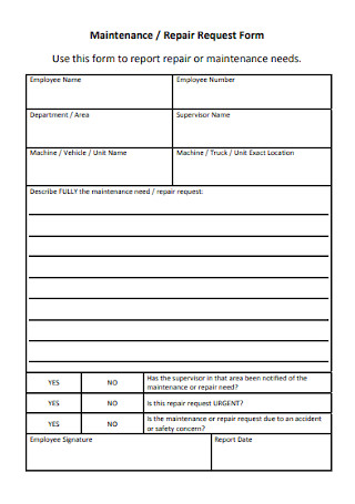 Maintenance and Repair Request Form