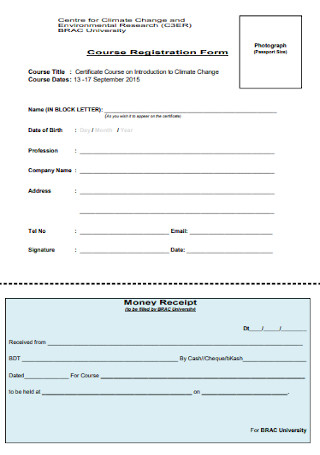 Money Course Registration Receipt Form