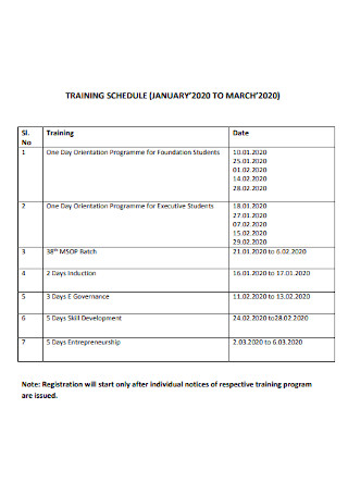 Monthly Training Schedule Template