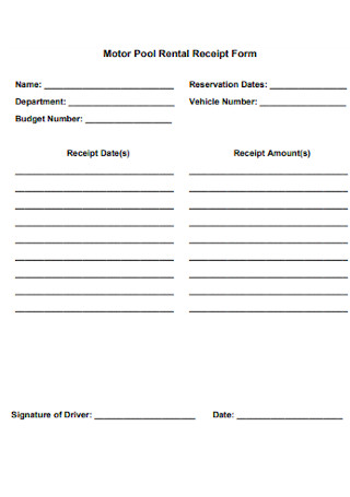 Motor Pool Rental Receipt Form