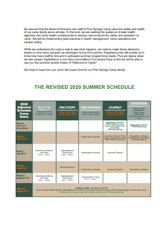 New Summer Camp Schedule