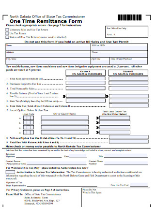 One Time Remittance Form