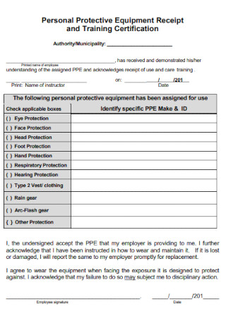Personal Protective Equipment Receipt 