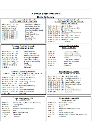 Preschool Learning Schedule