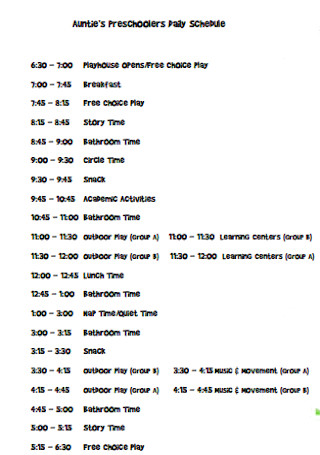 Preschoolers Daily Schedule