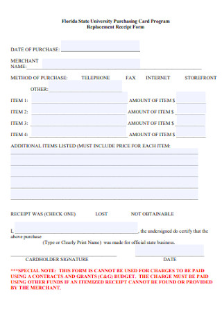 Purchasing Replacement Receipt Form