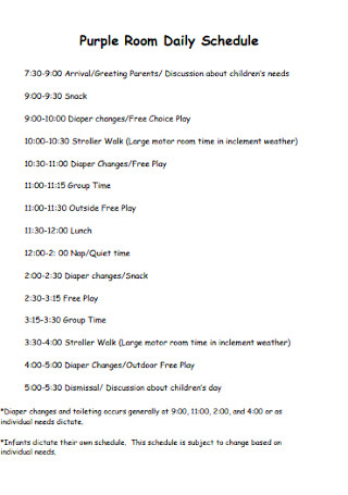 Purple Room Daily Schedule