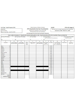 Quarterly Fuel Use Tax Schedule Template