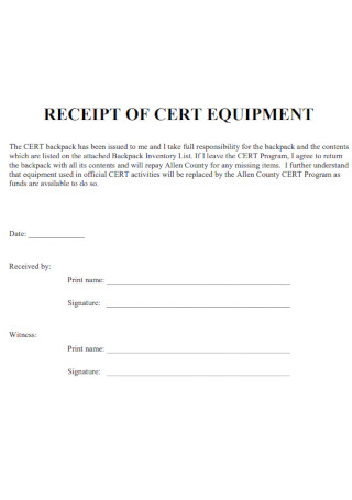 Receipt of Cert Equipment