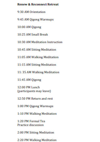 Reconnect Retreat Schedule