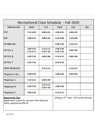 Recreational Class Schedule