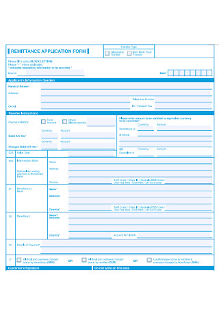 Remittance Application Form Template