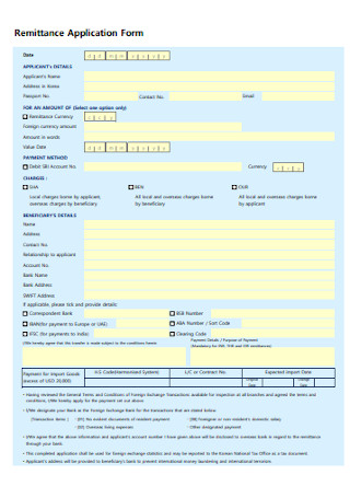 Remittance Application Form