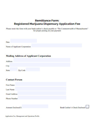 Remittracne Application Fee Form