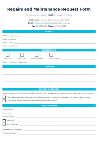 Repairs and Maintenance Request Form 