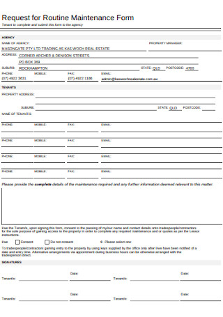 Request for Routine Maintenance Form