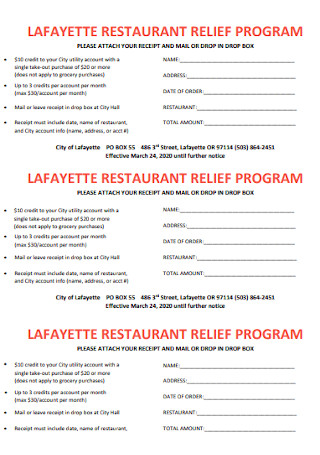 Restaurant Relief Program Receipt