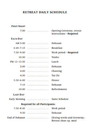 Retreat Daily Schedule Example