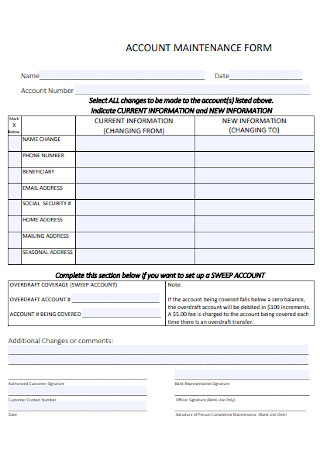 Sample Account Maintenance Form
