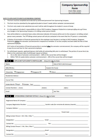 Sample Company Sponsorship Form