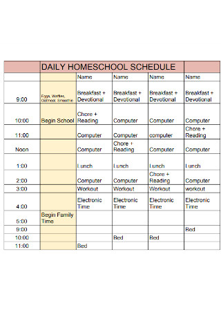 Sample Daily Homeschool Schedule