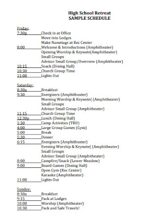 Sample High School Retreat Schedule
