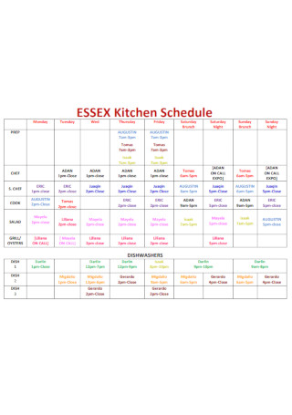 Sample Kitchen Schedule Template 