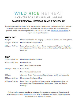 Sample Personal Retreat Schedule