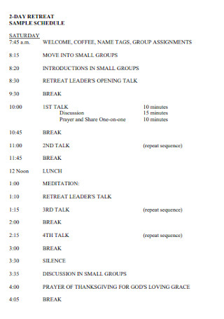 Sample Retreat Day Schedule
