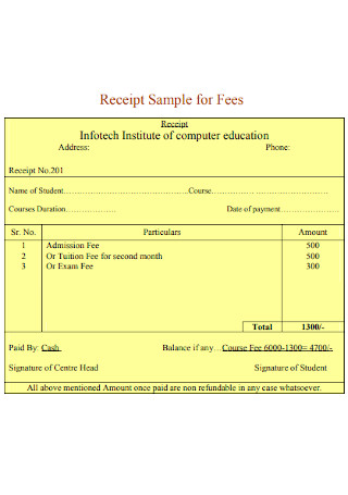 Sample School Receipt for Fees