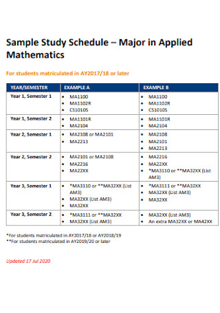 Sample Study Mathematics Schedule