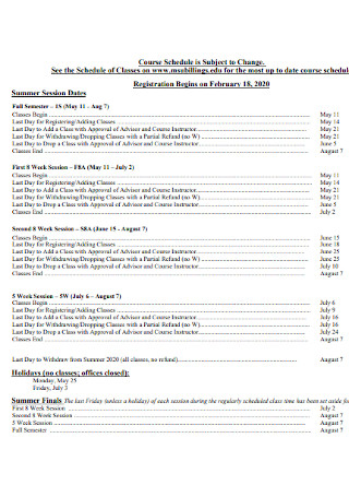 Sample Summer Course Schedule