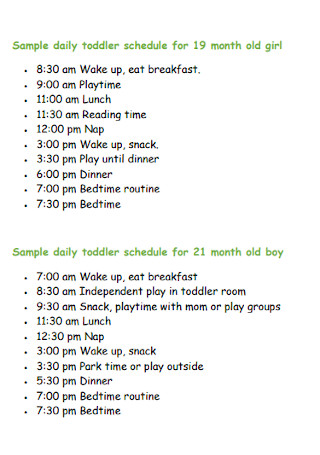 Sample Toddler Daily Schedule