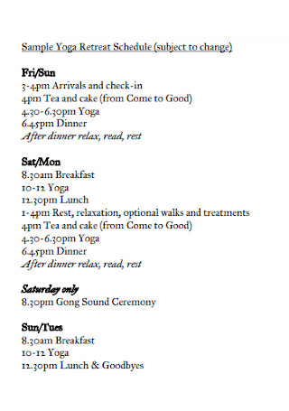 Sample Yoga Retreat Schedule