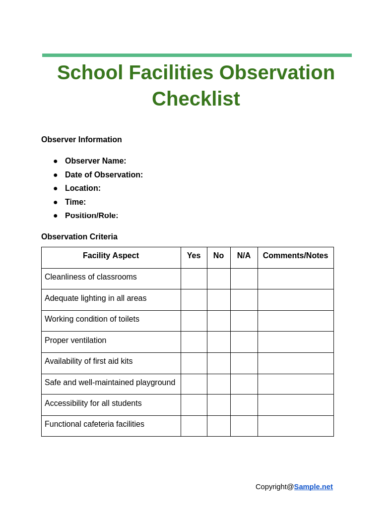 School Facilities Observation Checklist Google Docs 11 05 2024 11 55 AM