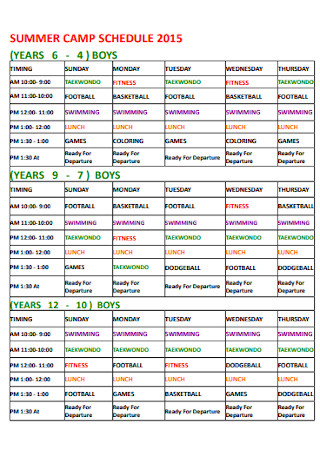 School Summer Camp Schedule