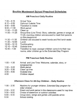 School and Preschool Schedule