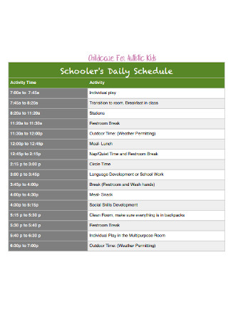 Schoolers Daily Schedule