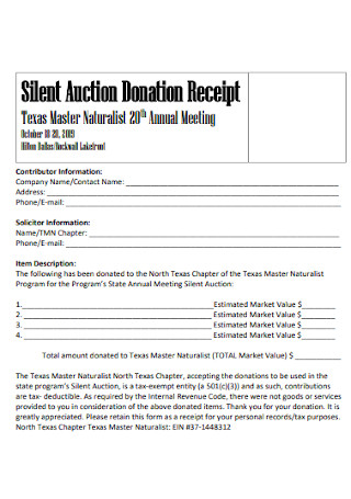 Silent Auction Donation Receipt