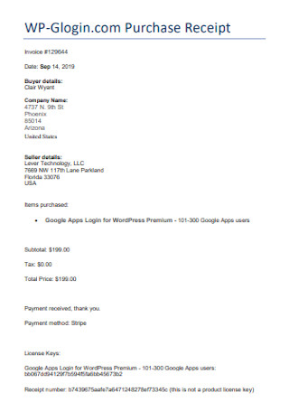 Simple Purchase Receipt Template