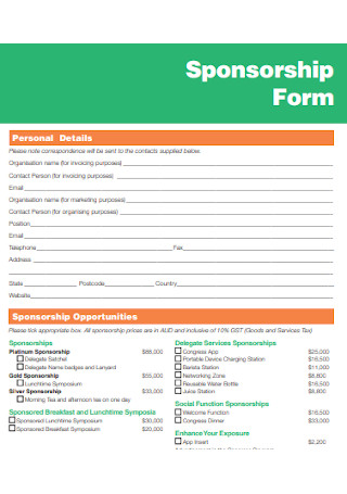Simple Sponsorship Form TTemplate