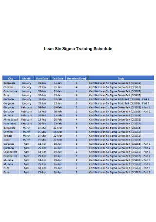 Six Sigma Training Schedule 