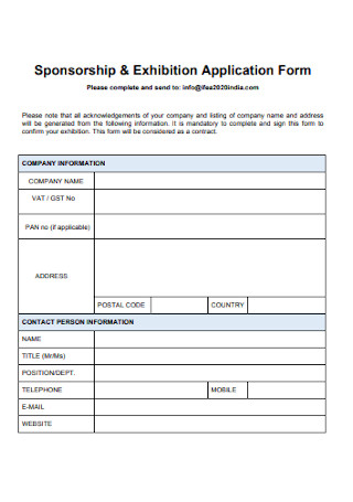 Sponsorship Exhibition Application Form