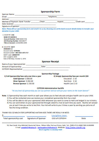 Sponsorship Form and Receipt