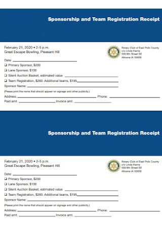 Sponsorship and Team Registration Receipt