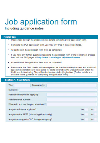 Standard Job Application Form