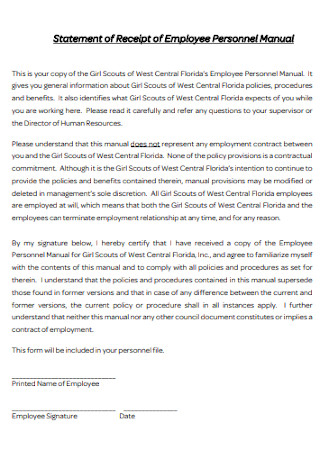 Statement of Receipt of Employee