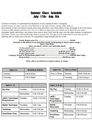 Summer Class Schedule Template