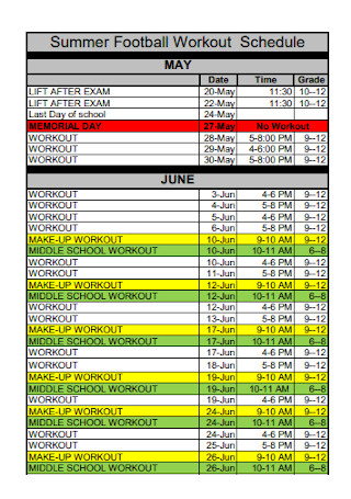 Summer Football Workout Schedule